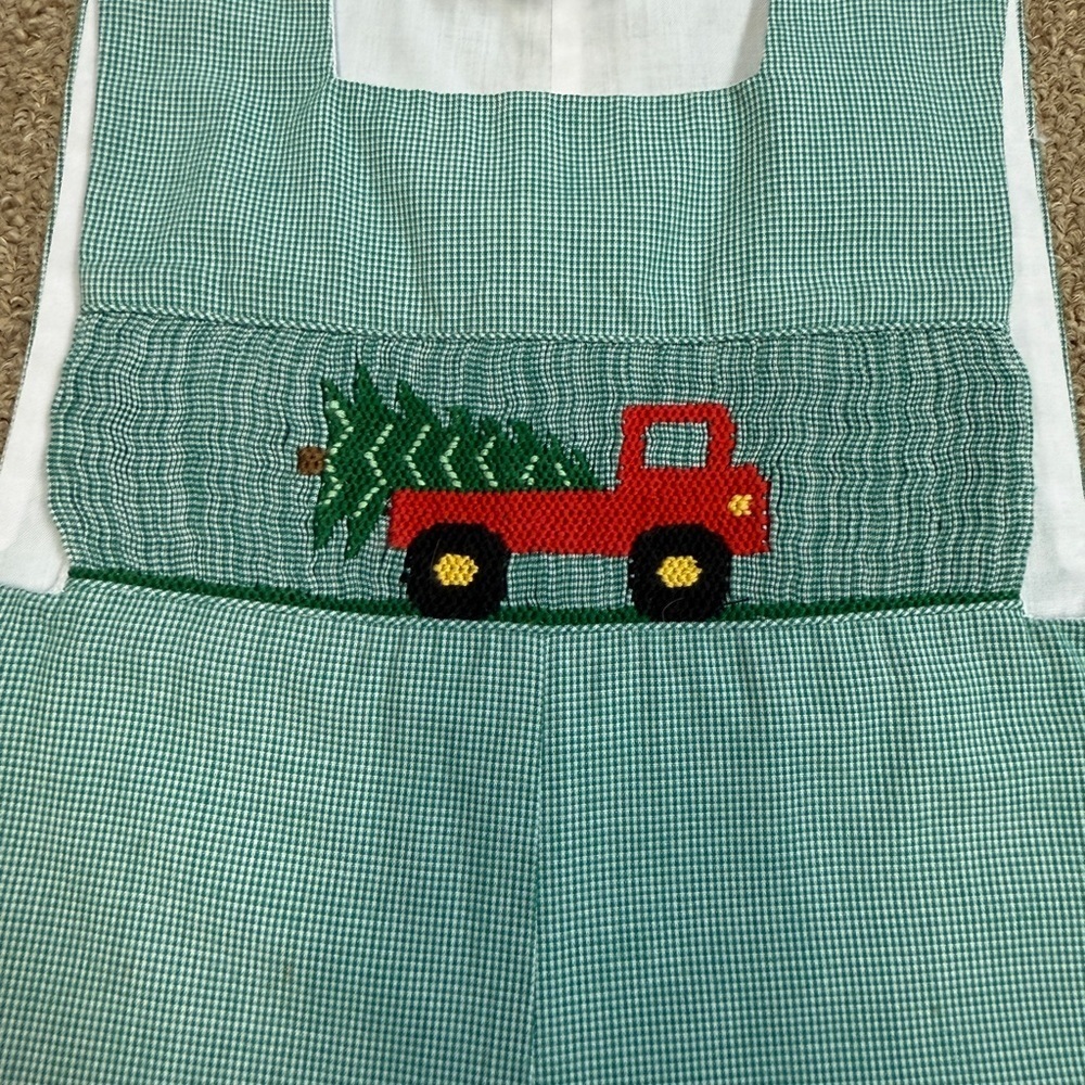 Silly Goose Hand Smocked: Baby Boy Christmas Truck & Tree Jon Jon, Size 18m - Picture 4 of 9